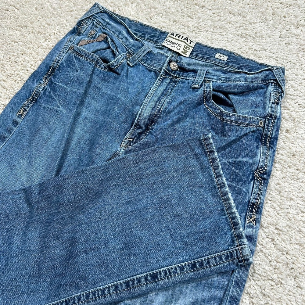Ariat M5 Straight Fit Jeans 36x34 (Fits 36X33) Blue Denim Straight Leg Western